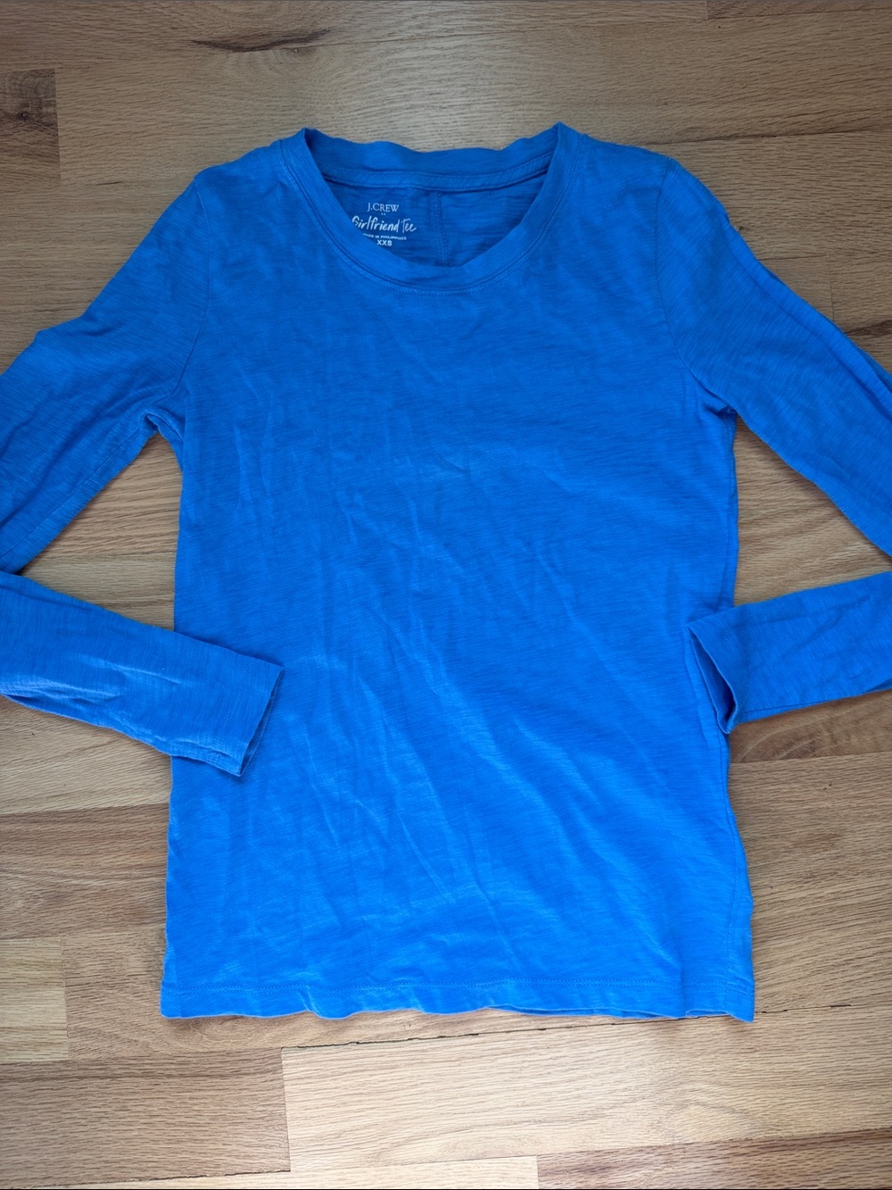 J. Crew Lagoon Blue Long Sleeve Girlfriend Tee Cotton Crewneck Top Women's XXS